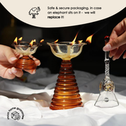 Glass Puja Bundle - Tall Diya + Short Diya + Bell