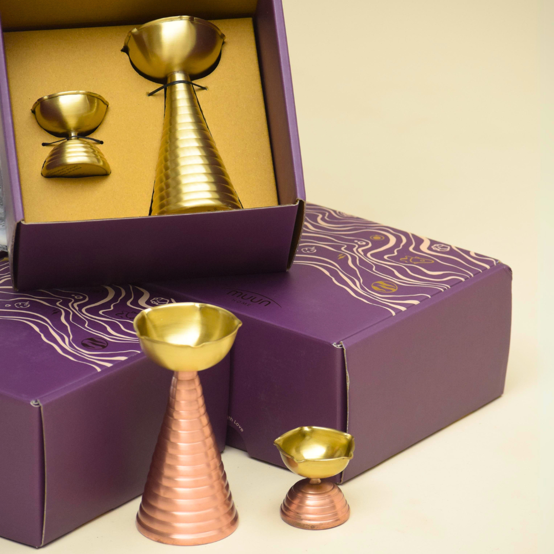 Brass Diya Pair Gift Set - Tall & Short Diyas