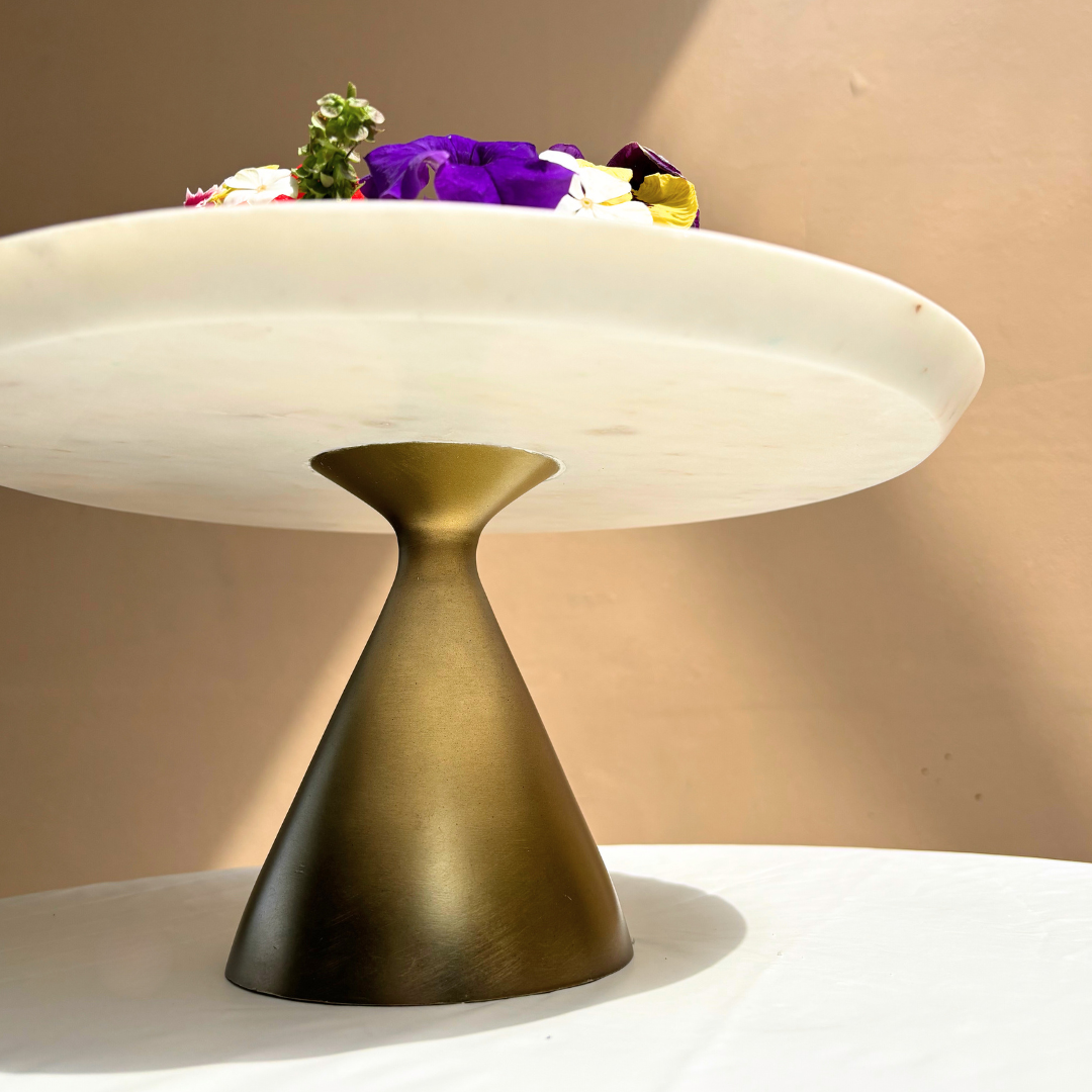 White Marble Cake stand with Gold Base