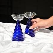 Blue Tall Glass Diya Set