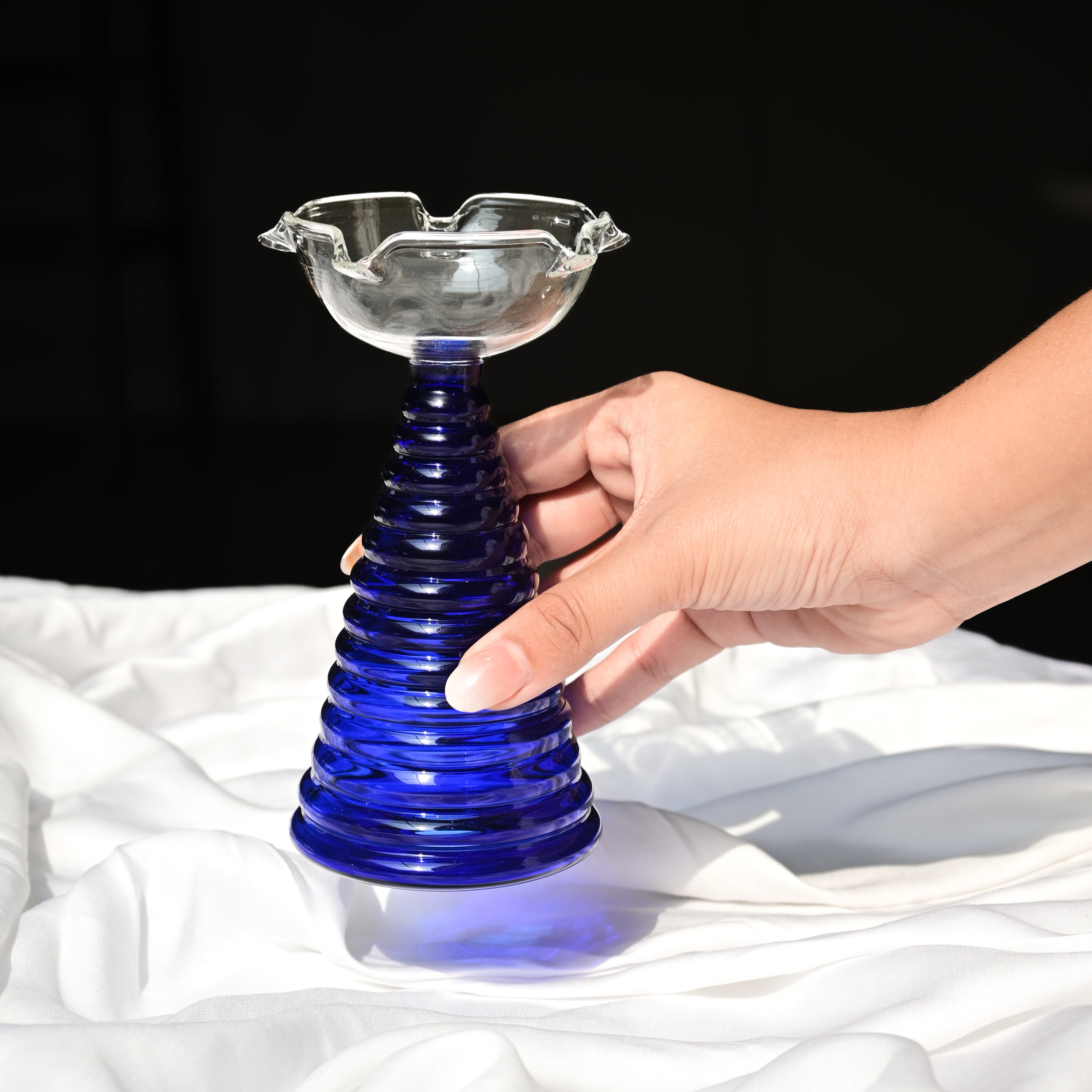 Blue Tall Glass Diya