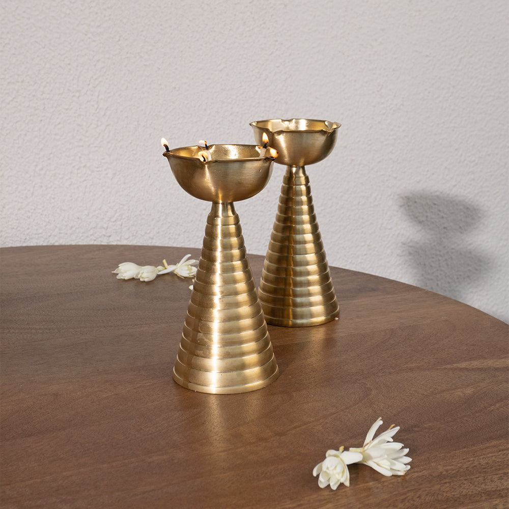 Two Tall Brass Diyas