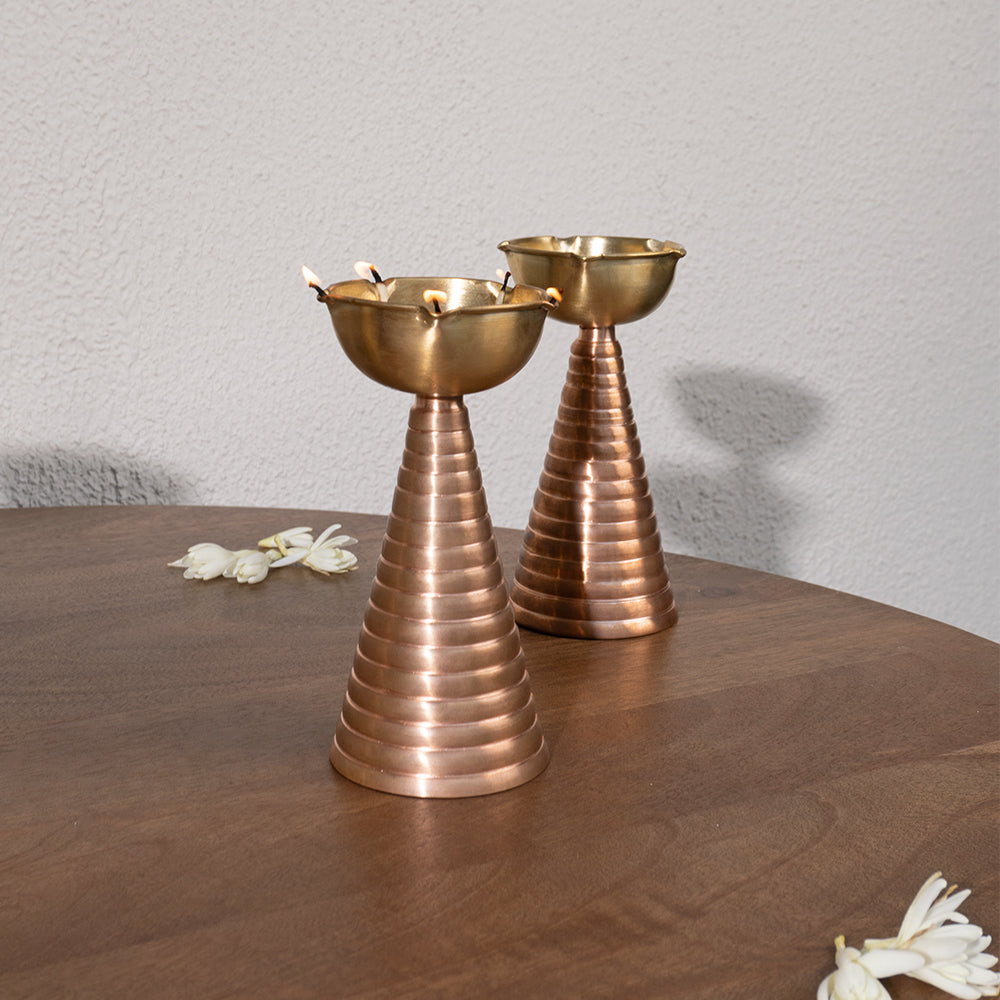 Tall Brass and Copper Diya