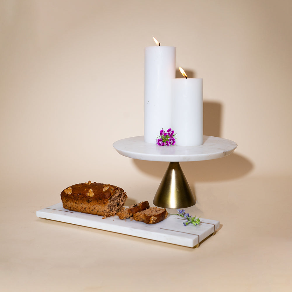 White Marble Cake Stand and Tray Set with Gold Base