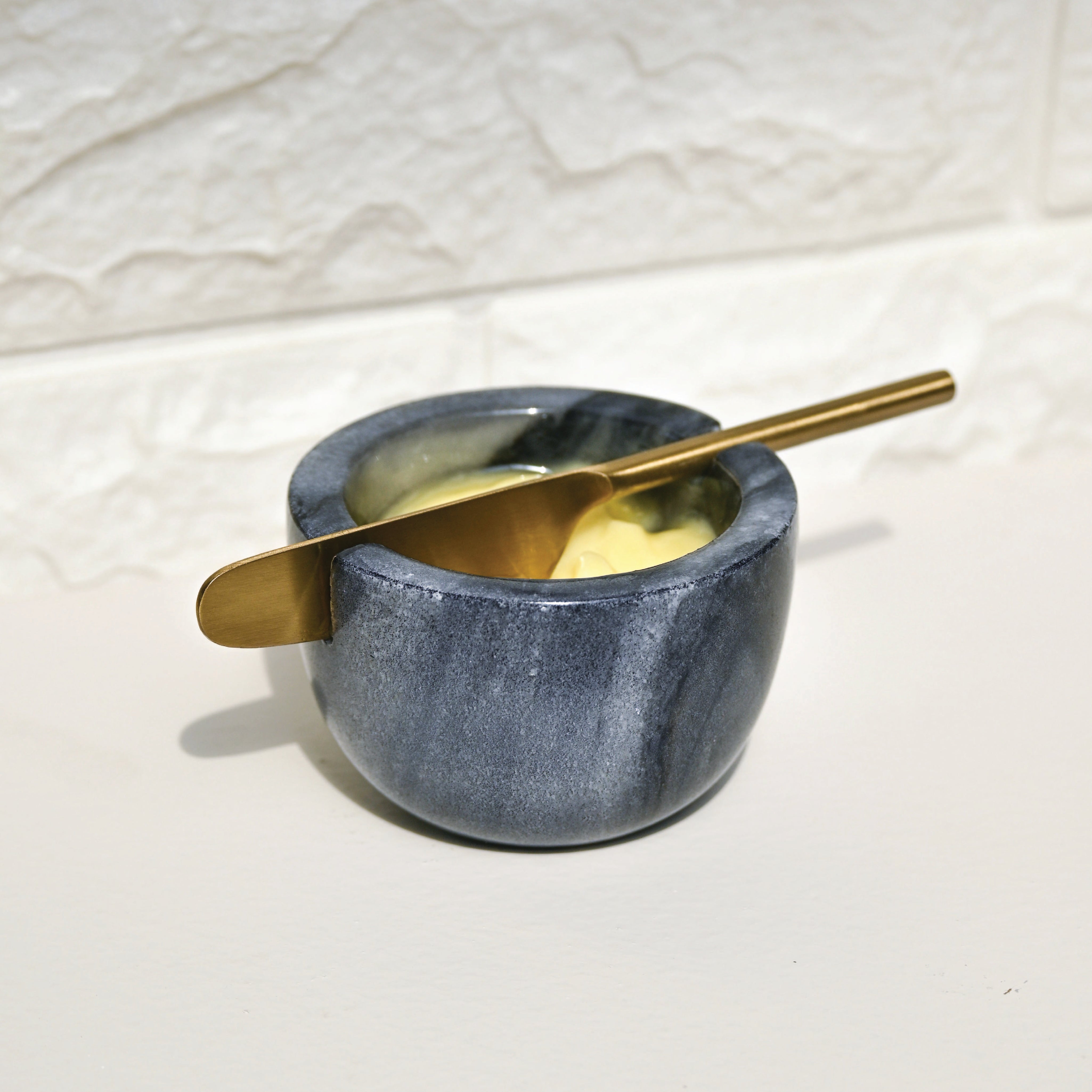 Marble Butter Dish with Gold Knife