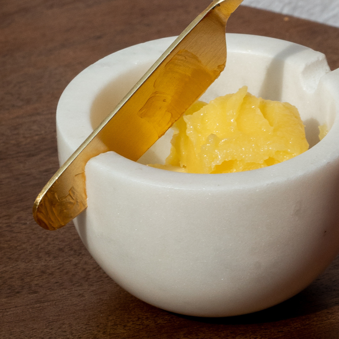 Marble Butter Dish with Gold Knife