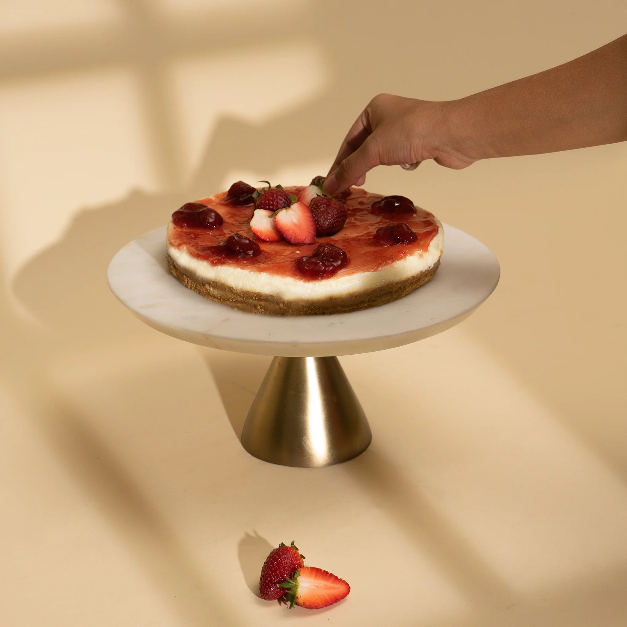 White Marble Cake Stand and Tray Set with Gold Base